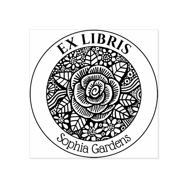 Caucho Ex Libris - Sello de dibujo de Rosa con autotinta (Impresión)