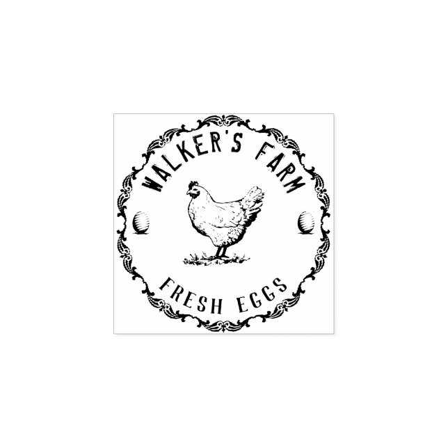 Caucho Farmhouse Hen | Sello de goma de huevo personaliza (Impresión)