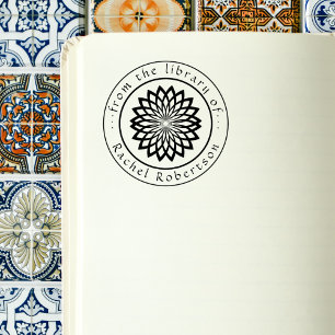 Caucho Flor de Loto Elegante Sello de Biblioteca Redondo