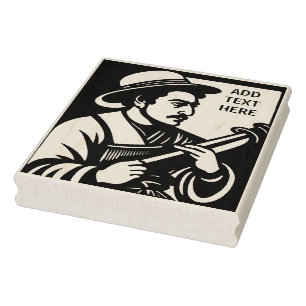 Caucho Flutista Personalizado - Sello de Arte de Madera