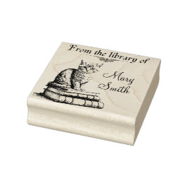 Caucho Gato en libros Sello de arte maderero personalizad