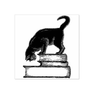 Caucho Gato negro en libros Sello de goma