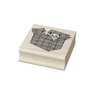 Caucho gatos con sello de arte de caja