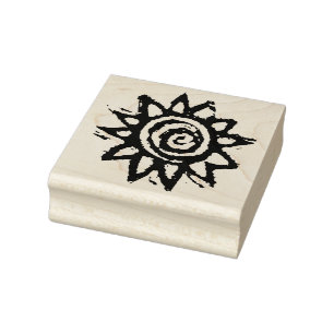 Caucho Grabar en madera Sun o sello de goma del arte del