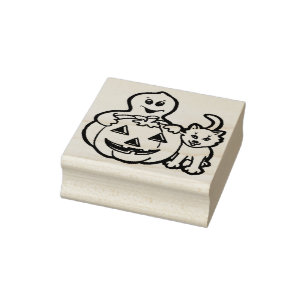 Caucho Ilustración de gato fantasma de calabaza sello de 