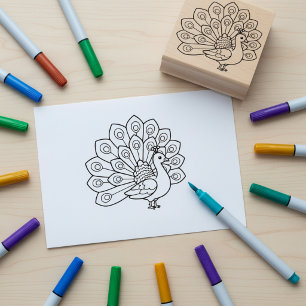 Caucho Libro para colorear pavón Sello de arte de madera