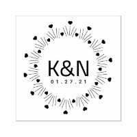 Logotipo inicial de sello de boda deco corazón cir
