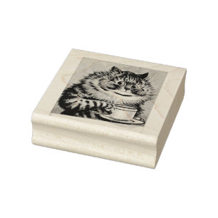 Caucho louis wain sello de goma de arte de gato de café