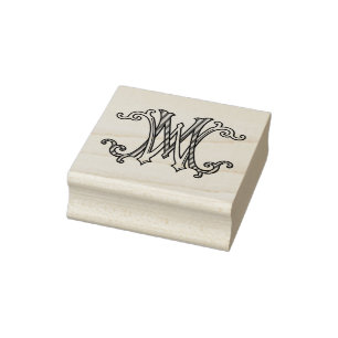 Caucho MW Iniciales WM Monograma Boda de sello de tinta d