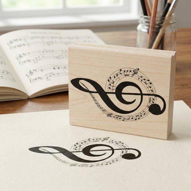 Caucho Remolino Musical y Sello de Madera de Clave de Sol (Add a beat to your stationery.)