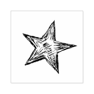 Caucho Sello bosquejado mano de la estrella del lápiz