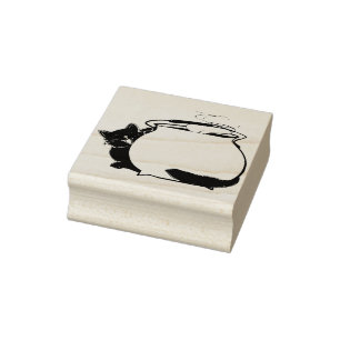 Caucho Sello de arte de ilustracion de gato y caldera