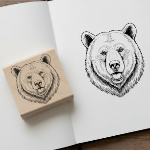 Caucho Sello de arte de madera con cabeza de oso grabada