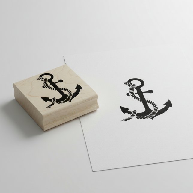 Caucho Sello de arte de madera de ancla (Nautical anchor wooden art stamp.)