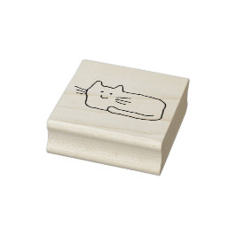 Caucho Sello de arte de madera de dibujo de línea de gato