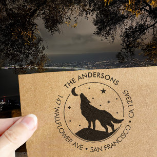 Caucho Sello de arte de madera de luna de lobo de nombre