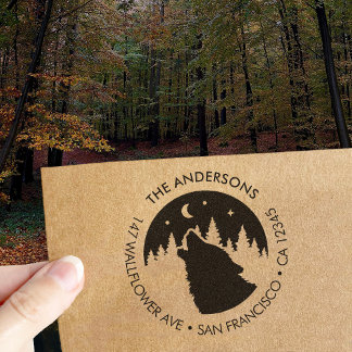 Caucho Sello de arte de madera de luna de lobo de nombre 