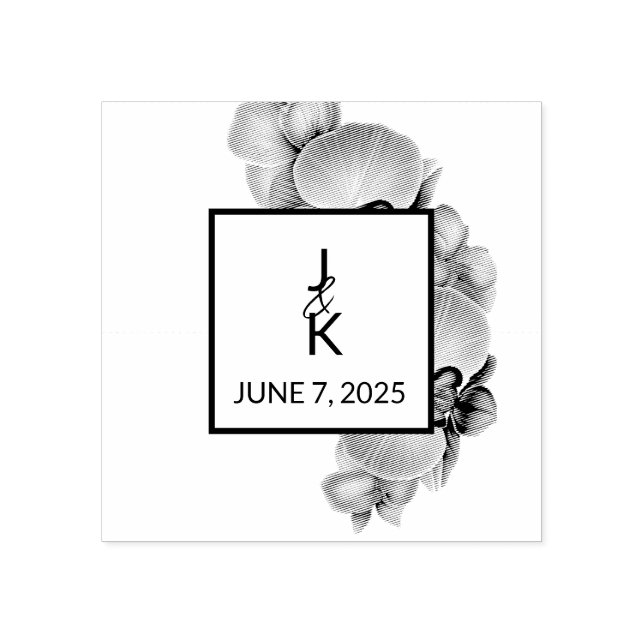 Caucho Sello de arte de madera de monograma boda (Impresión)