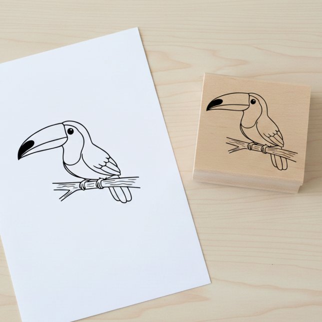 Caucho Sello de arte de madera de tucán (Toucan wooden art stamp for coloring or using in cardmaking, journaling or other crafts projects.)