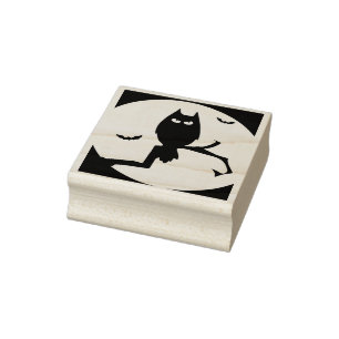 Caucho Sello de arte de silueta de búho y murciélagos