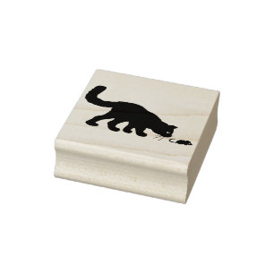 Caucho sello de arte de silueta de gato y ratón