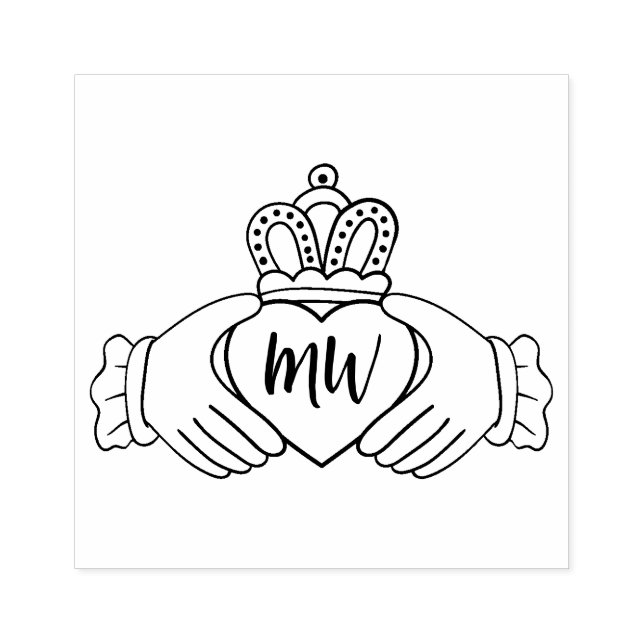 Caucho Sello de arte en madera de manos y corona (Impresión)