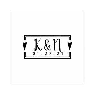 Caucho Sello de boda de logotipo inicial de corazones y m