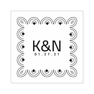 Caucho Sello de Boda Logo Inicial Corazón Deco Cuadrado