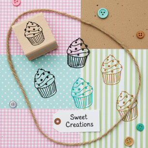 Caucho Sello de Cupcake - Sello de Arte de Madera Pequeño
