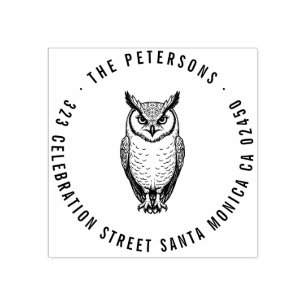 Caucho Sello de dirección de devolución de búho en negrit