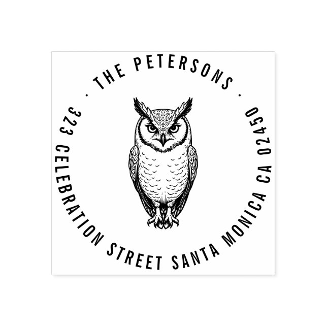 Caucho Sello de dirección de devolución de búho en negrit (Impresión)