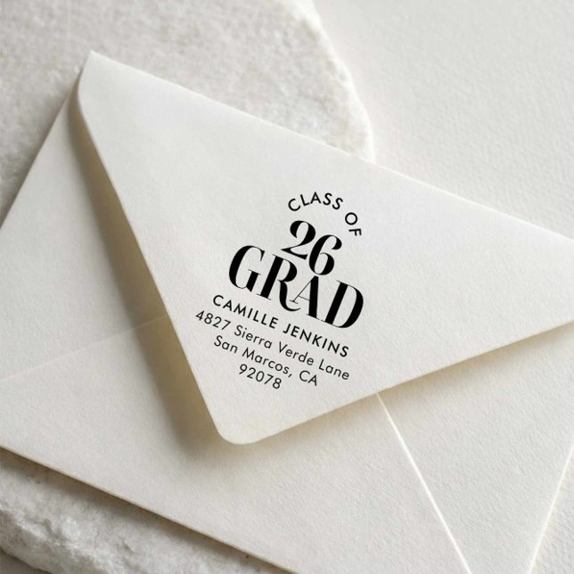 Caucho Sello de dirección de devolución de graduación Cla (Modern Class of 26 Return address stamp)