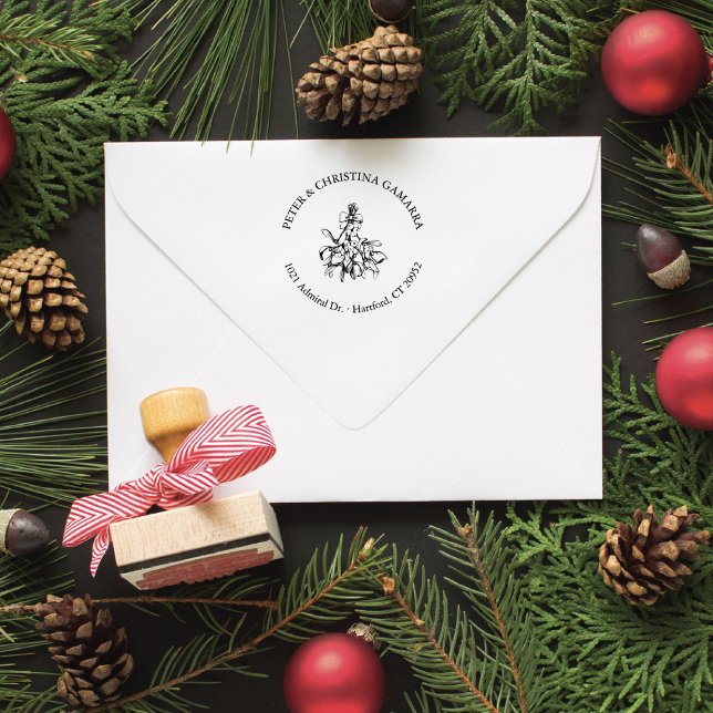 Caucho Sello de dirección de devolución de Navidades Mist (Mistletoe return address stamp)