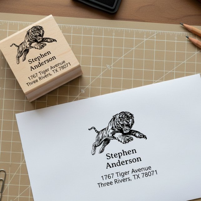 Caucho Sello de dirección de devolución del Tigre Poderos (Tiger return address stamp.)