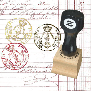 Caucho Sello de documento francés con corona y flor de li