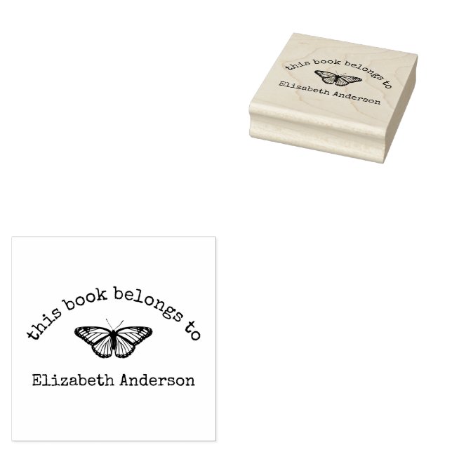 Caucho Sello de "Este Libro Pertenece a" Mariposa Monarca (Sellado)