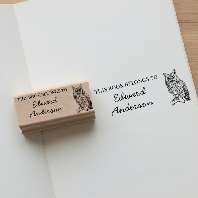 Caucho Sello de Este Libro Pertenece a Personalizado con  (This book belongs to stamp with owl illustration.)
