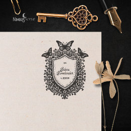 Caucho Sello de Ex Libris de Escudo Botánico Rústico