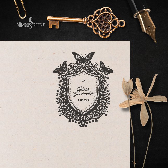 Caucho Sello de Ex Libris de Escudo Botánico Rústico (Subido por el creador)