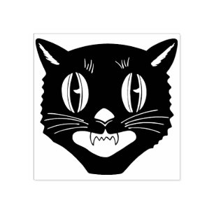Caucho Sello de gato negro de Halloween vintage