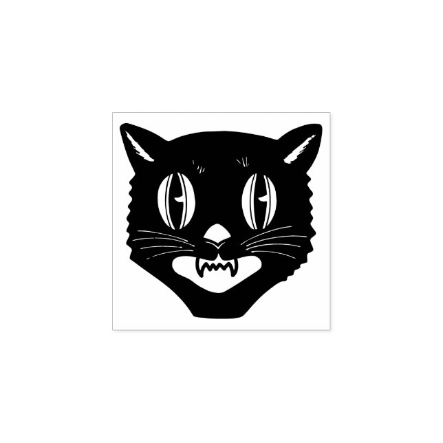 Caucho Sello de gato negro de Halloween vintage (Impresión)