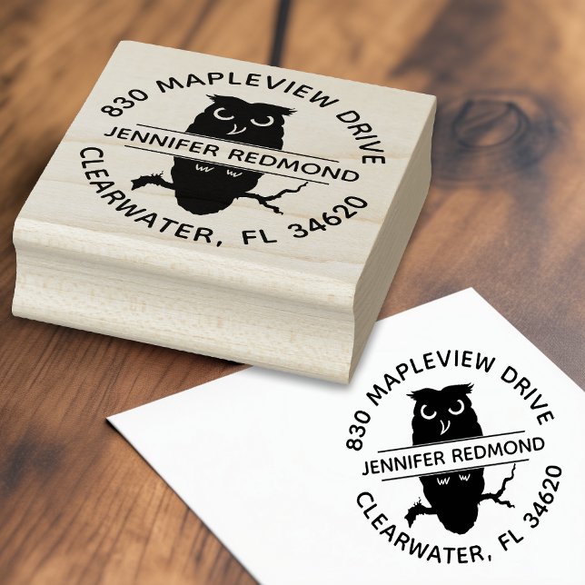 Caucho Sello de goma de dirección de devolución de Lover (Wise Owl Returns: Round Owl Lover's Address Stamp 🦉)