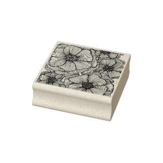 Caucho Sello de goma de flor de línea negra