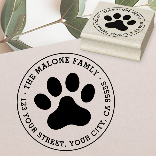 Caucho sello de goma de la dirección de devolución de la  (Pet paw print return address rubber stamp)