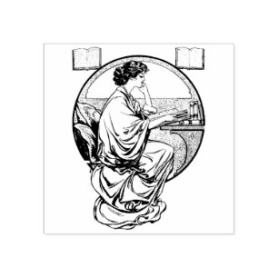 Caucho Sello de goma de libros de lectura Art Nouveau