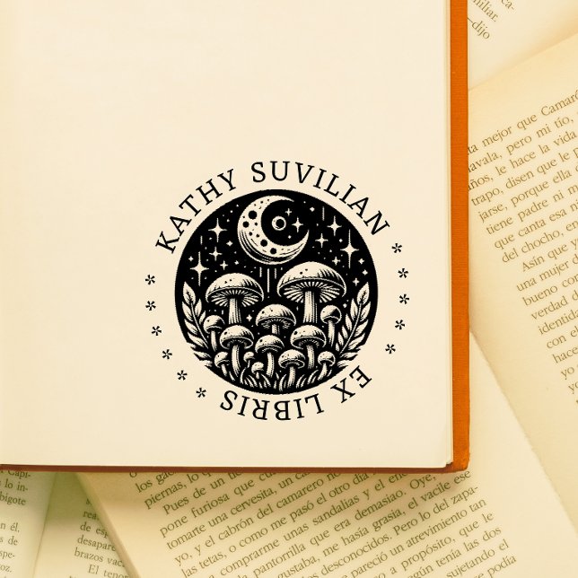 Caucho Sello de libro ex libris con hongos (Subido por el creador)