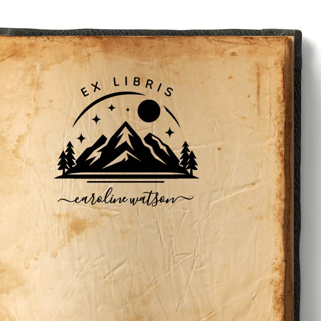 Caucho Sello de libro ex libris con montaña (Subido por el creador)
