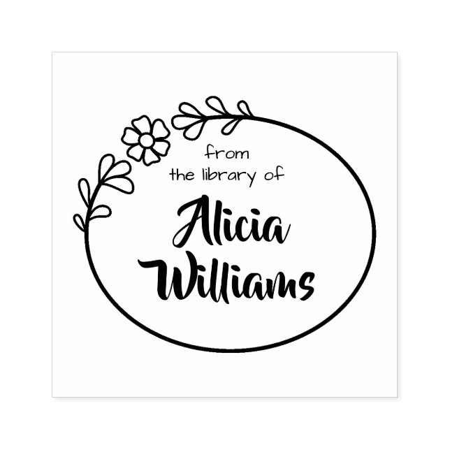 Caucho Sello de libro, marco floral (Impresión)