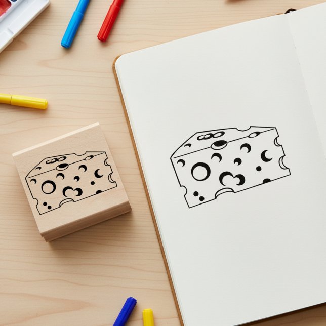 Caucho Sello de madera de queso para manualidades (Cheese wooden art stamp 🧀)