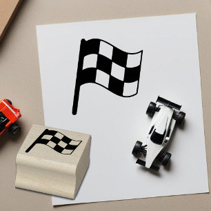 Caucho Sello de madera miniatura de bandera de carreras a